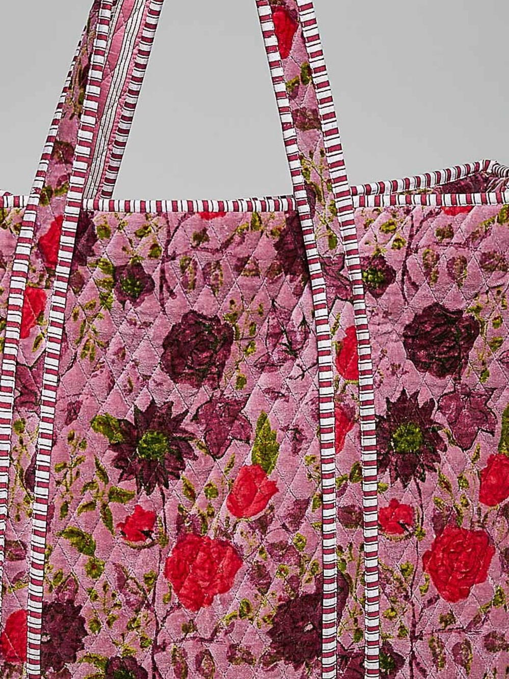 POL Pink Plum Floral Quilted Velvet Tote Bag | Oversized Shopper - Picture 4 of 7